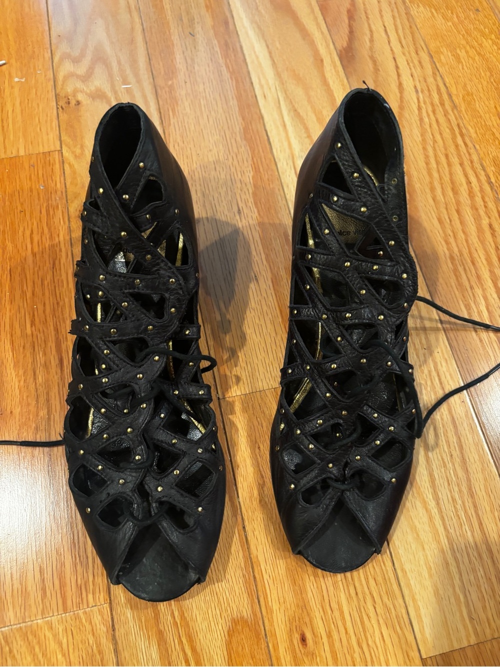 Dolce Vita Black Lace-Up Studded Peep-Toe Sandals